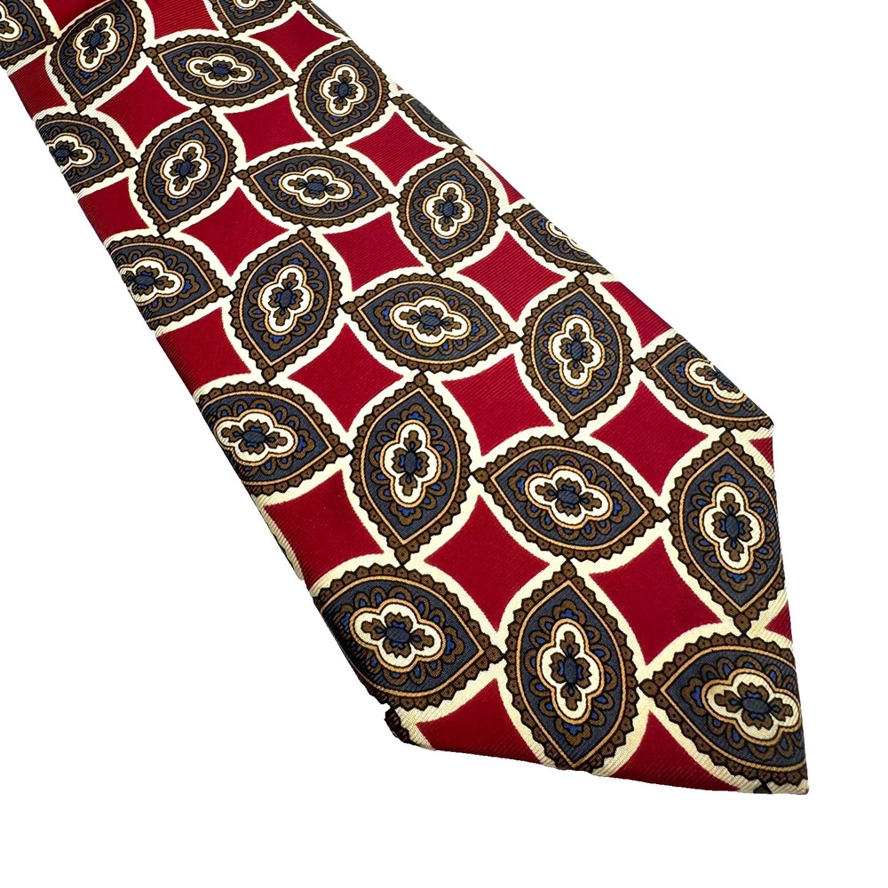 Liberty of London Silk Tie Red Geometric Medallion Foulard‎ USA Made 3.5"x59"